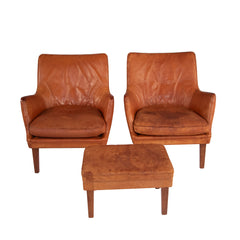 #1204 Pair of Club Chairs with Foot Stool by Arne Vodder