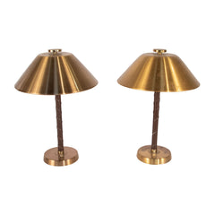 #1271 Pair of Brass and Leather Table Lamps