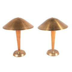 #89 Pair of Table Lamps in Brass and Wood by Harald Notini