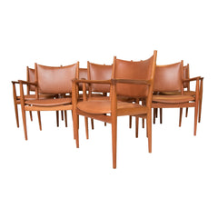 #1077 Set of 8 Hans Wegner Arm Chairs in Leather