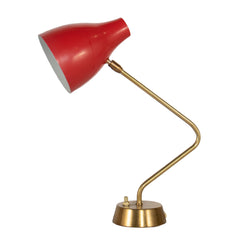 #1341 Table Lamp in Brass and Red Shade
