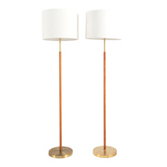 #466 Pair of Brass and Leather floor lamps